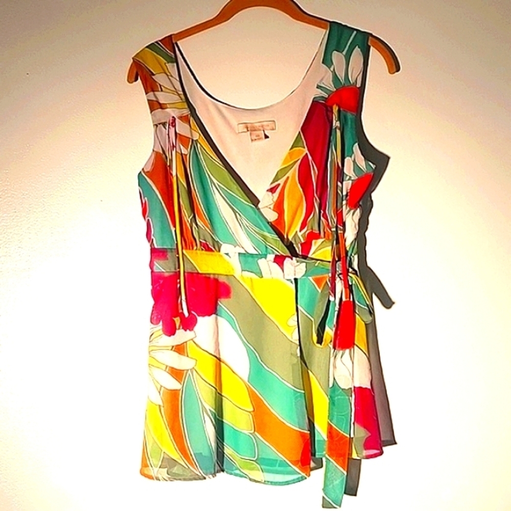 Johnathan Martin Woman's Multi Color Wrap & Tie Floral Blouse, Size: M